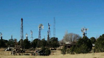 Windmills in pie town. They weren't moving, even though the headwind was killer